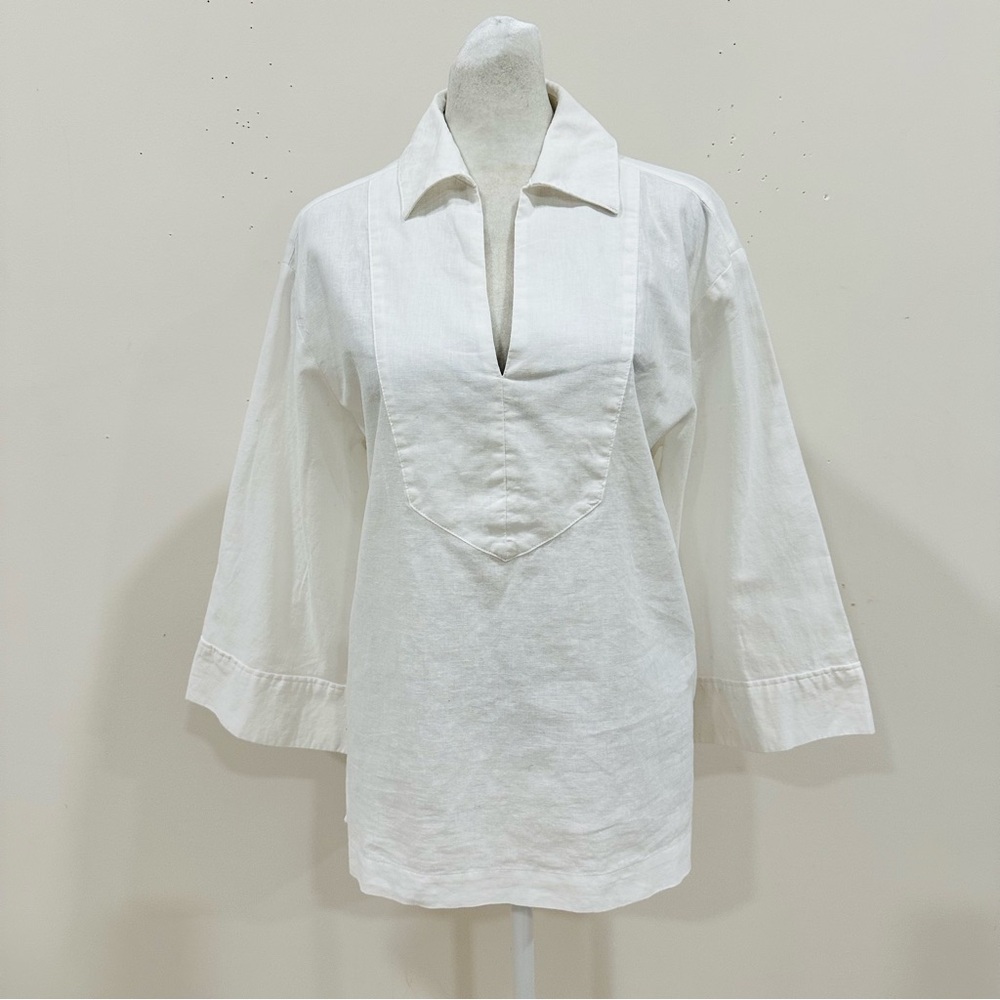 NWT H&M Women’s Blouse Linen Blend‎ V Neck 3/4 Sleeve Size XS